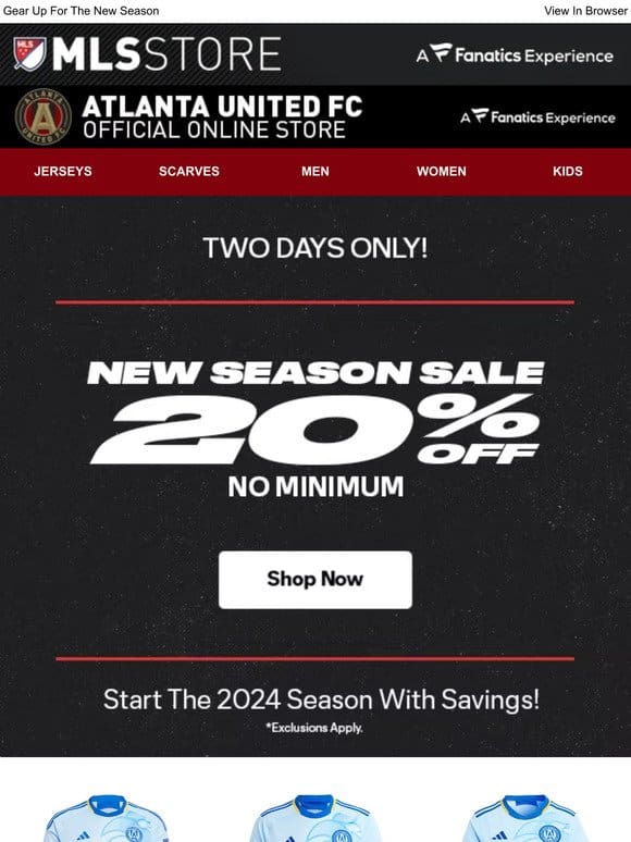 20% Off New Season Sale – Two Days Only!