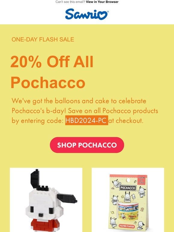 20% Off Pochacco Items  ❤️⚽