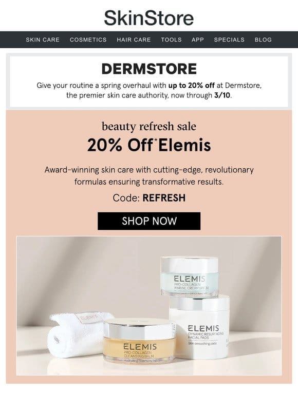 20% off Elemis   Dermstore’s Beauty Refresh Sale