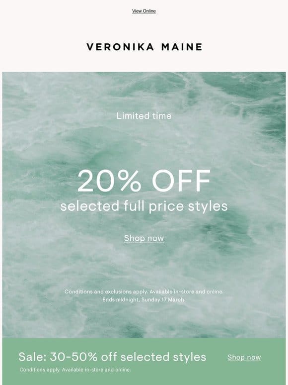 20% off selected full price styles