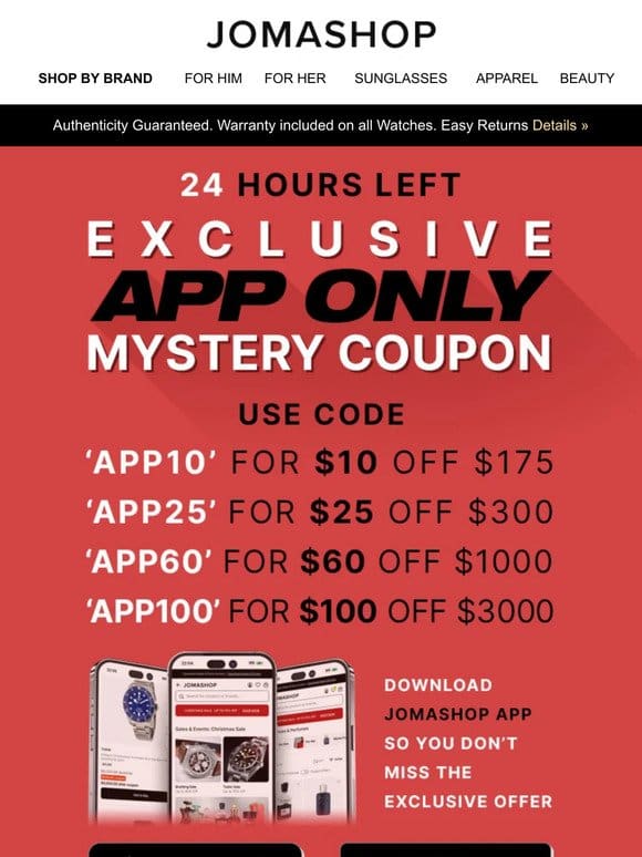 24 HRS LEFT ⌛ EXTRA $25， $60， $100 OFF!