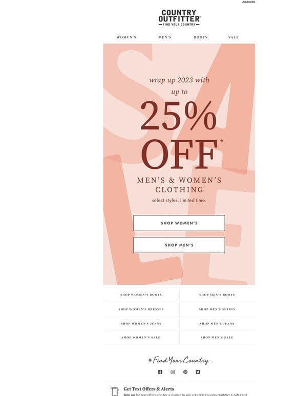 25% Off Select Clothing Happening Now