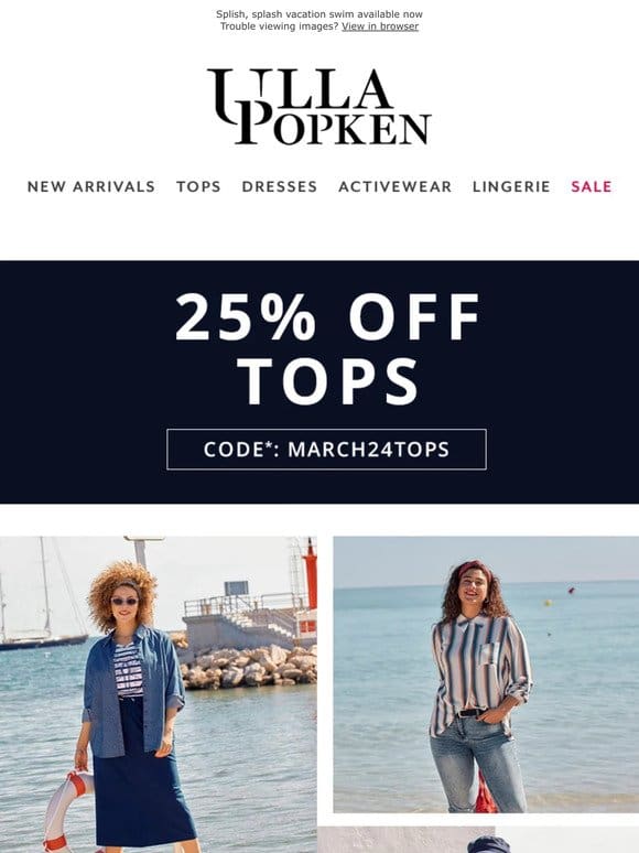 25% off ALL TOPS – tees， vests， blouses， jackets， sweaters …