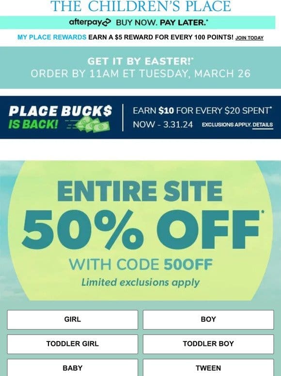 50% ENTIRE SITE! NO EXCLUSIONS! (Not. A. Typo.)