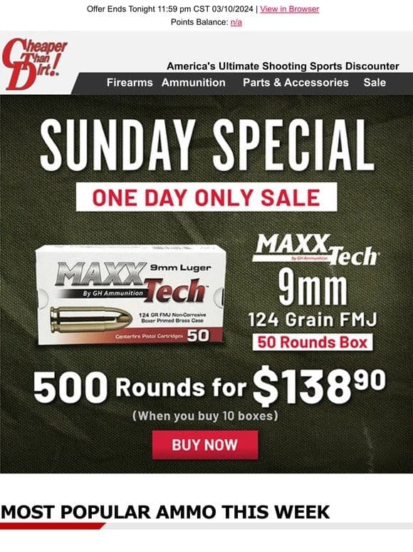 500 Rounds of 9mm for $138.90 – One Day Only!