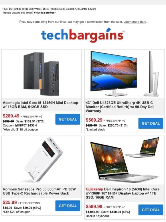 $569 Dell Outlet 43″ 4K UltraSharp Monitor | $26 Rocoren 150W 6-Port Charging Station | Acemagic Core i5 Mini Desktop Under $290