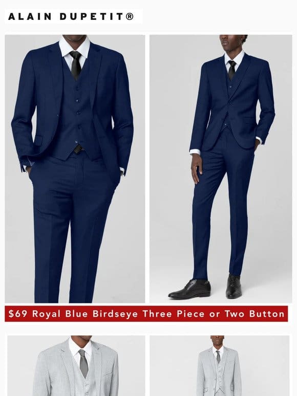 $59 Olive | $69 Slate Blue | $69 Royal Blue Birdseye | $69 Glacier Grey 3-Piece