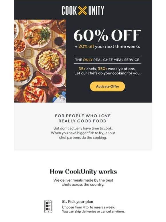 60% off the ONLY Real Chef Meal Service
