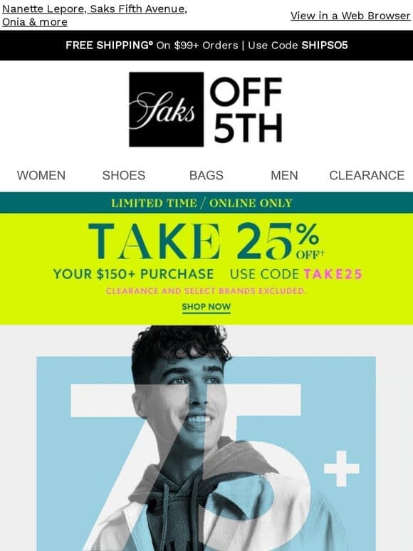 75+ designers up to 75% OFF