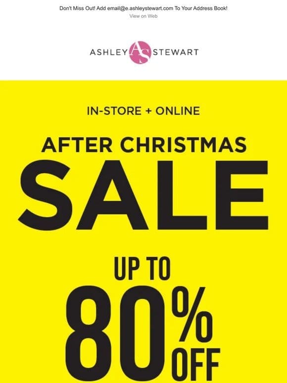 AFTER XMAS SALE   save up to 80%!! in-store & online