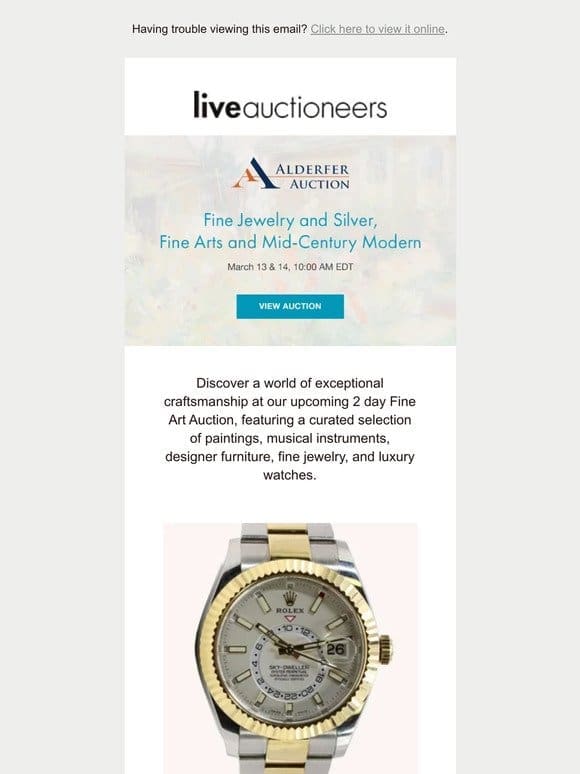 Alderfer Auction | Fine Jewelry and Silver， Fine Arts and Mid-Century Modern