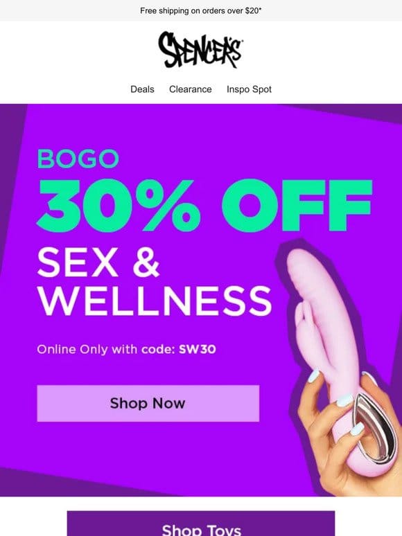 BOGO 30% off ALL sex & wellness