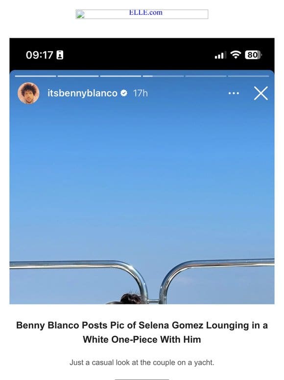Benny Blanco Posts Pic of Selena Gomez Lounging in a White One-Piece With Him