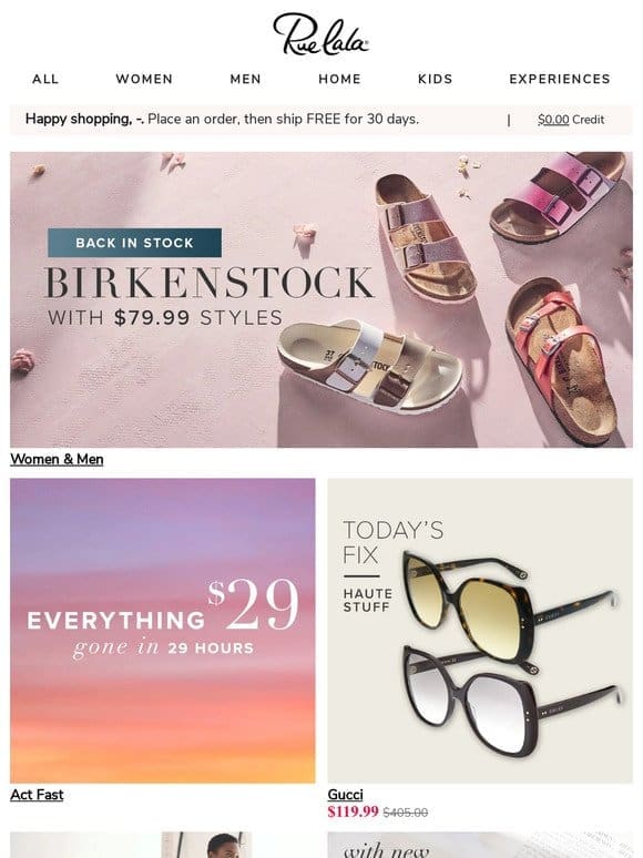 Birkenstock with $79.99 Styles (Back in Stock!) • Everything $29 for 29 Hours