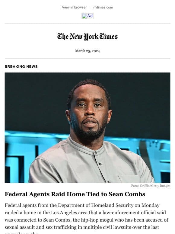 Breaking news: Federal agents raid home tied to Sean Combs