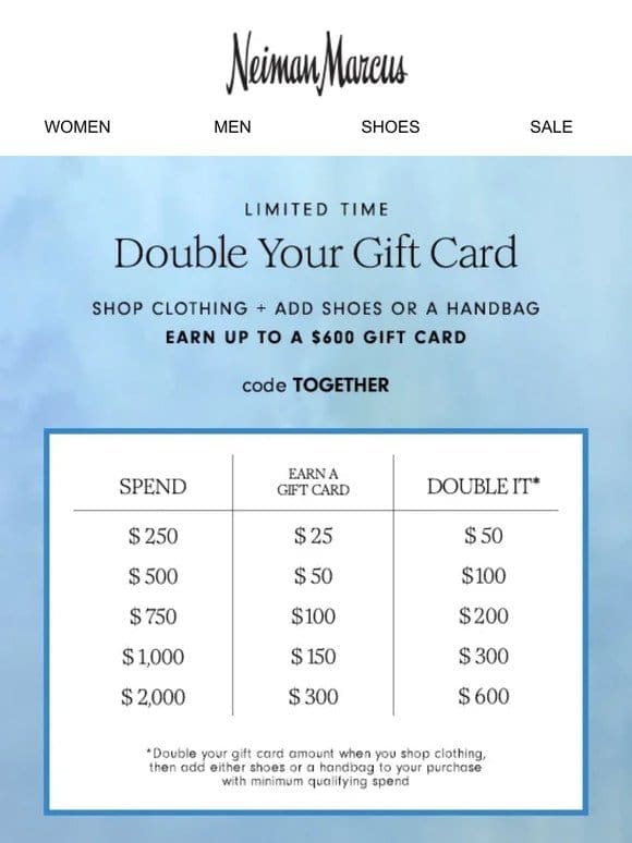 Build a spring outfit， double your gift card!