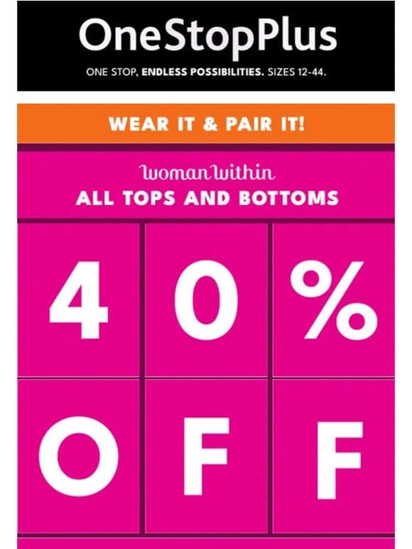 CONFIRMED ✔️ 40% off ALL Woman Within Tops & Bottoms