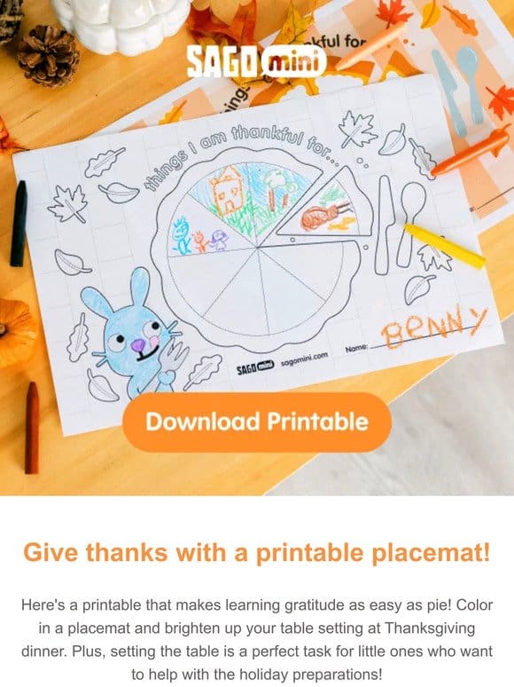 Color a printable placemat for Thanksgiving dinner!