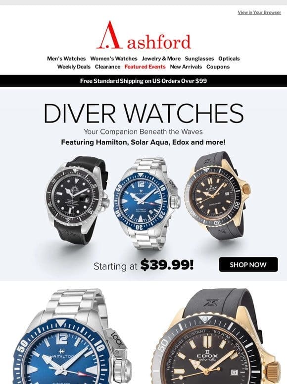 Deep Sea Savings! Diver Watches Starting at Just $39.99