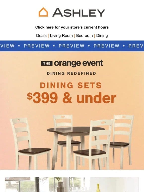 Dining Sets Under $399: Save Big at Orange Event Preview!