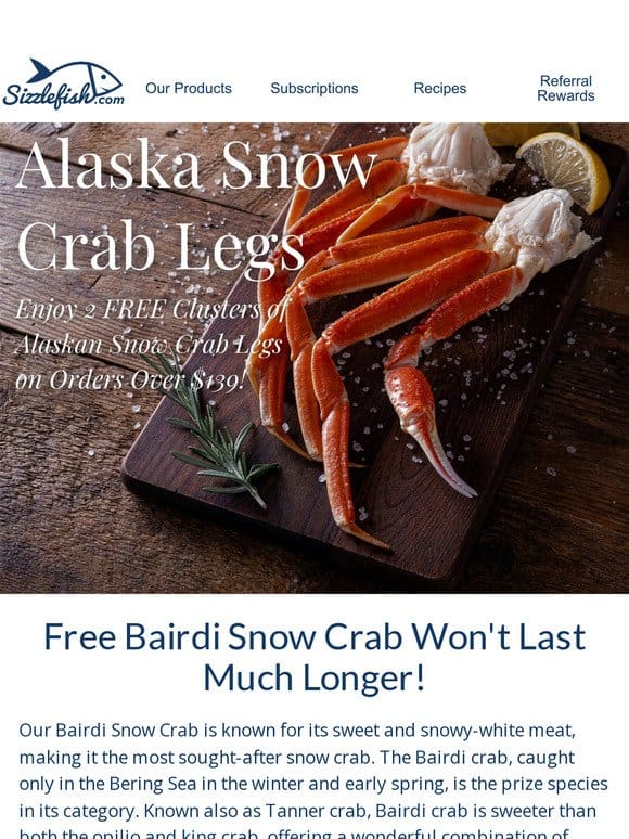 Don’t Miss: 2 FREE Clusters of Snow Crab!