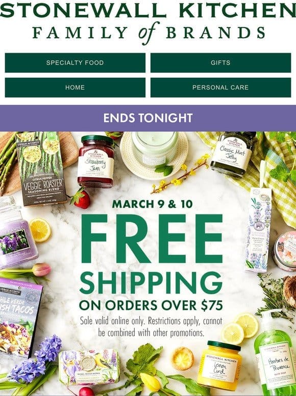 Don’t Miss It: FREE Shipping on Orders $75+ Ends Tonight!