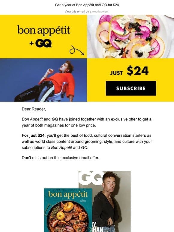 Don’t Miss Out: Bon Appétit and GQ for just $24