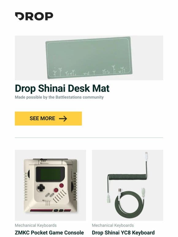 Drop Shinai Desk Mat， ZMKC Pocket Game Console Artisan Keycap， Drop Shinai YC8 Keyboard Cable and more…