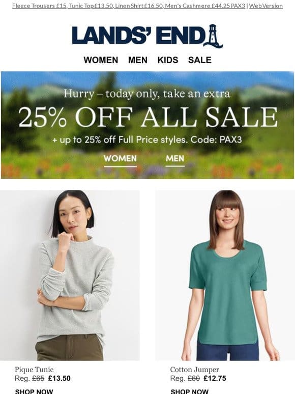 EXTRA 25% OFF ALL Sale – TODAY ONLY!