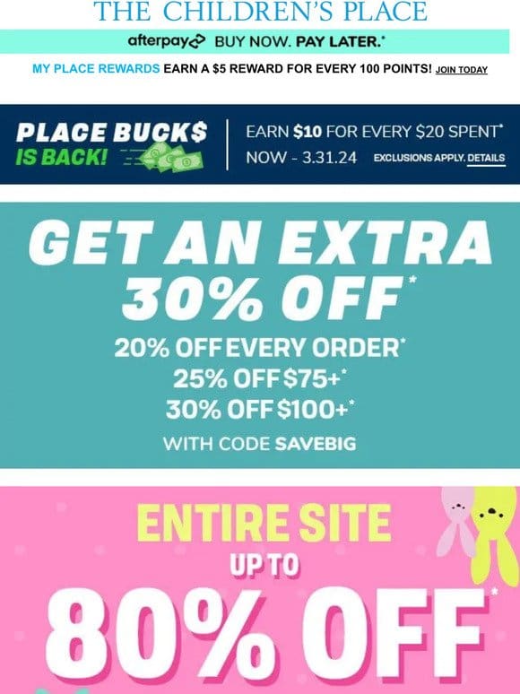 EXTRA， EXTRA: Save up to 80% off entire site with EXTRA 30% OFF!