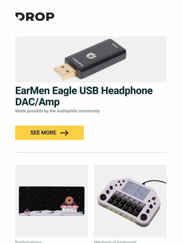 EarMen Eagle USB Headphone DAC/Amp， Keycadets Astronut Desk Mat， Megalodon Display Console Pad and more…