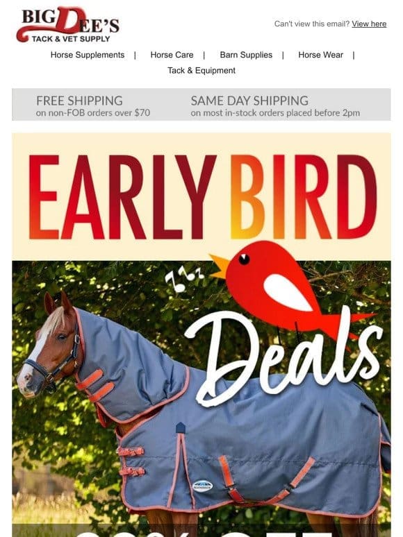 Early Bird DEALS   only while supplies last