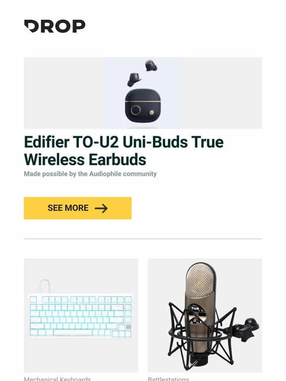 Edifier TO-U2 Uni-Buds True Wireless Earbuds， MXRSKEY ME75 Hot-Swappable Mechanical Keyboard， CAD Audio M179 Large Diaphragm Polar Pattern Condenser Microphone and more…
