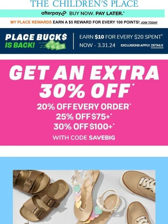 Ends Soon: Extra 30% OFF your order now! Plus， $9.99+ Spring Shoes!