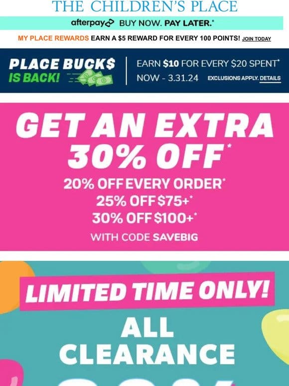 Ends Today | EXTRA 30% OFF entire order including 80% OFF ALL Clearance!