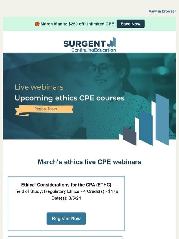 Ethics CPE live webinars in March