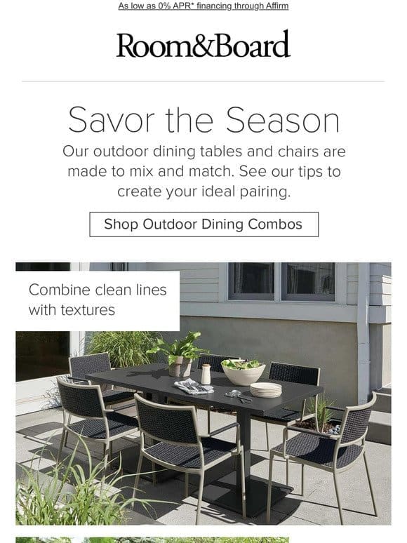 Explore modern outdoor dining table and chair pairings