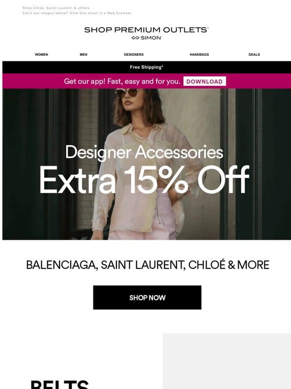 Extra 15% Off Designer Belts & Sunglasses