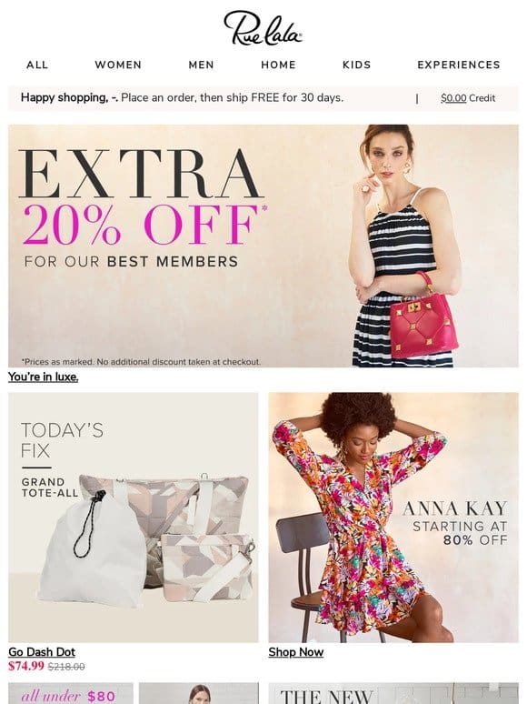 Extra 20% Off for Our Best Members • ANNA KAY Starting at 80% Off
