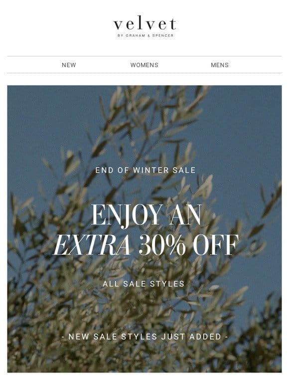 Extra 30% Off Sale + New Styles Included!