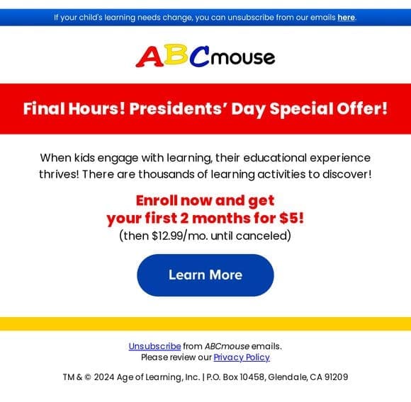 FINAL HOURS! Presidents’ Day Special Offer!