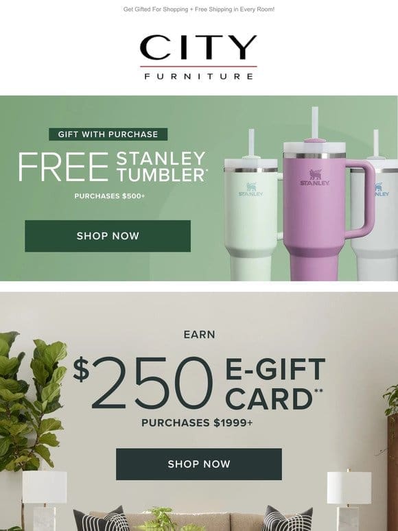 FREE Stanley Tumbler + E-Gift Card with Purchase!
