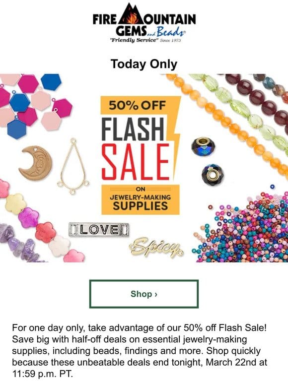 Flash Sale! 50% Off Jewelry-Making Supplies for One-Day Only!