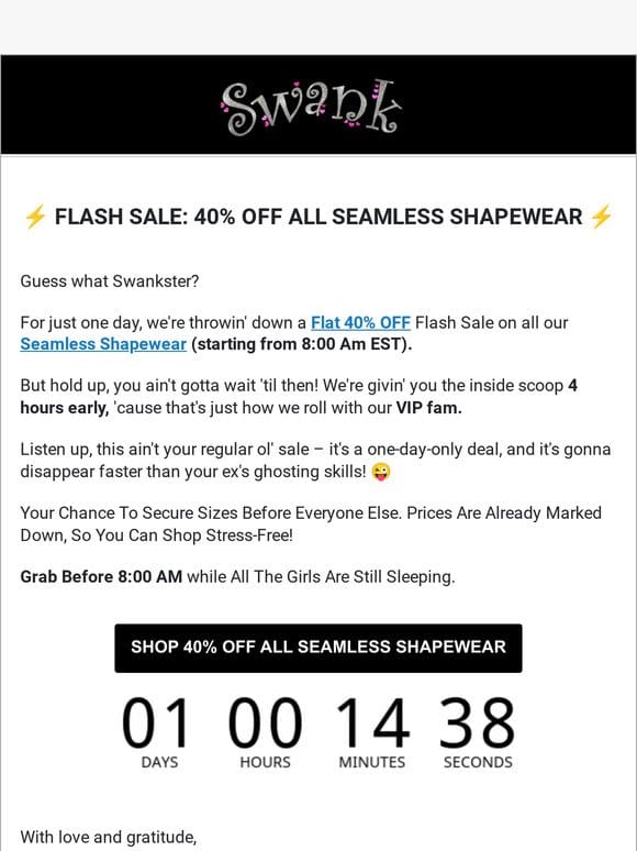 Flash Sale Alert: 40% Off All Seamless Shapewear!