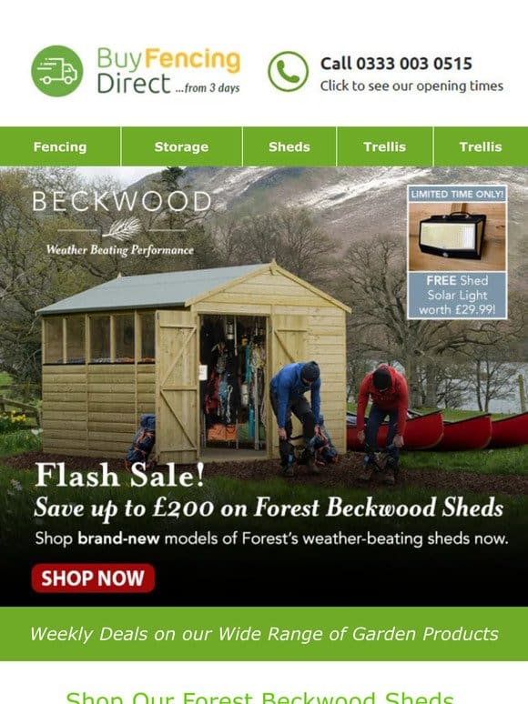 Flash Sale! Save up to £200 on Forest Beckwood Sheds! New models available