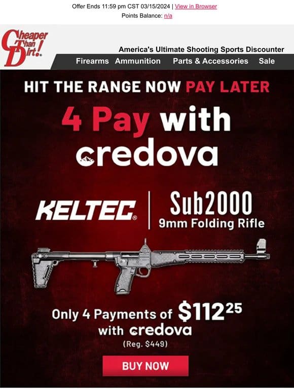 Folding KelTec SUB2000 Rifle – Only 4 Payments of $112.25