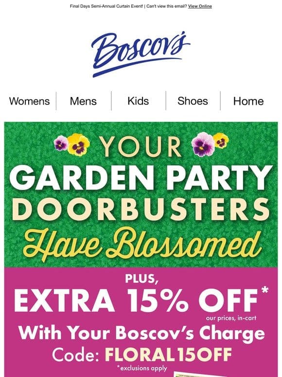 Garden Party Doorbusters Have Blossomed