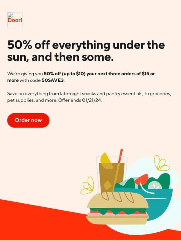 Get 50% off anything and everything on DoorDash