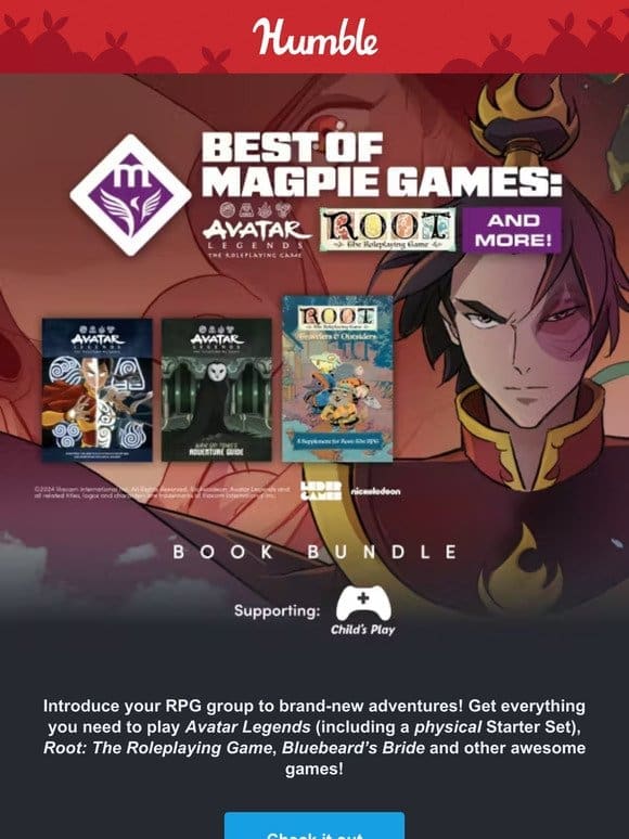 Get TTRPGs based on the animated series Avatar， the board game Root & more!