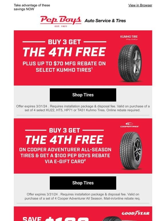 Get your 4th Kumho tire FREE + a $70 rebate